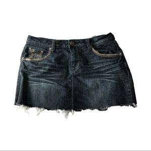 y2k jean skirt with cross design